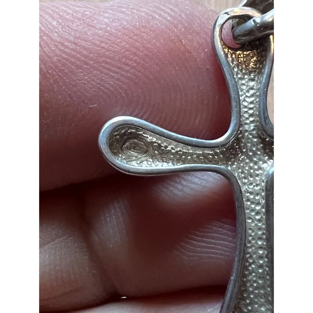 Sterling Silver Cross‎ Pendant Modern Rounded Sculptural Necklace Charm 925 